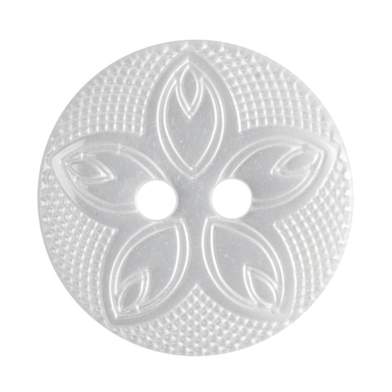 Etched Flower Button, 15mm, White