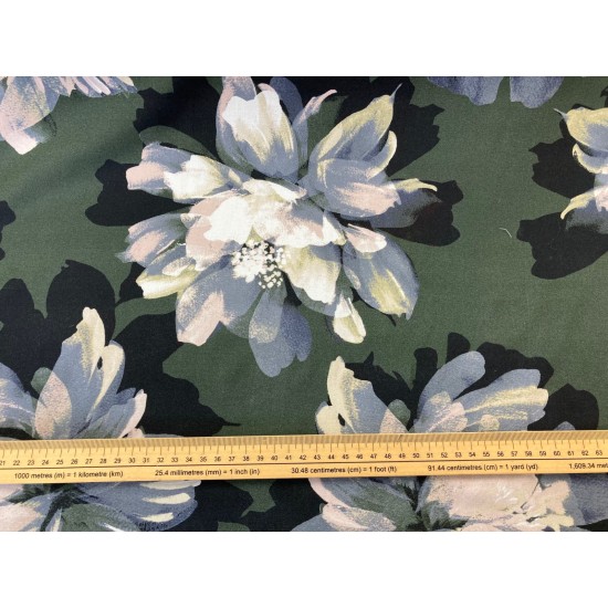 Fernando Khaki Large Flower Soft Touch 100% Viscose 150cm Wide
