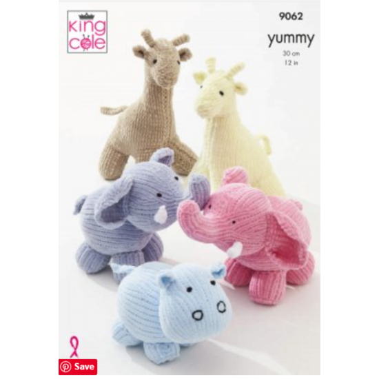Giraffe, Hippo, Elephant, Toys: Knitted in Yummy - 9062