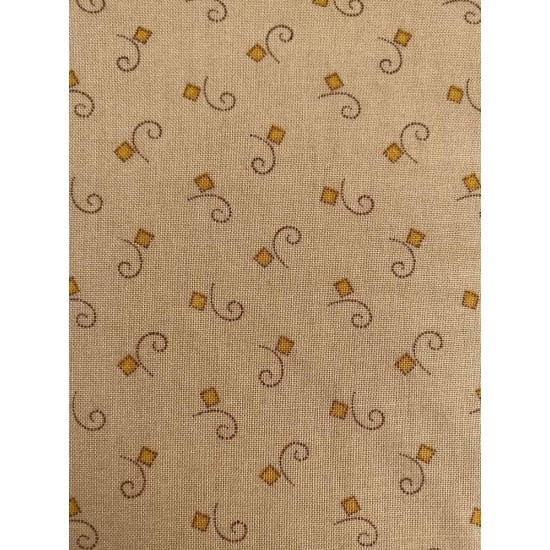 BOLT END (1.45M)Gold Scroll and Square 100% Cotton 112cm Wide 