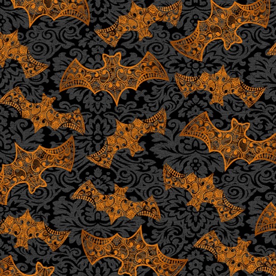 Halloween Mystery Manor Bats Orange 112cm Wide 100% Cotton