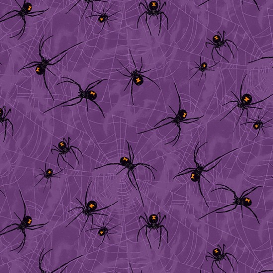 Halloween Mystery Manor Black Widows Purple 112cm Wide 100% Cotton