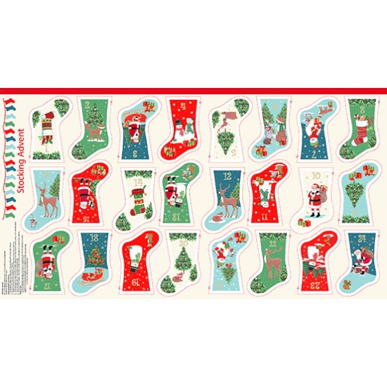 Christmas Merry Mini Stocking Advent Panel 60cm x 112cm 100% Cotton