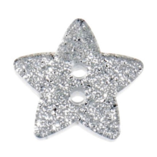  Star button: Glitter: 18mm: Silver