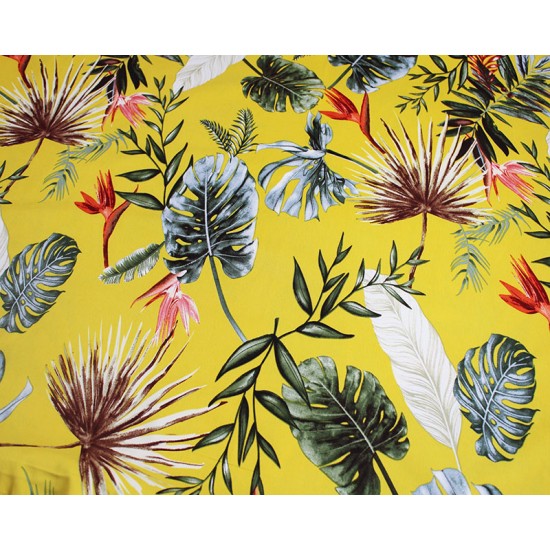 BOLT END (1.1m) Tropical Leaves Stretch Crepe 92% Polyester 8% Spandex 142cm Wide