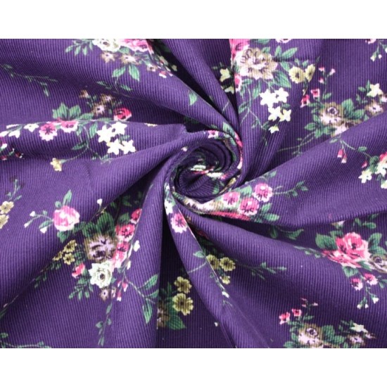 BOLT END Vintage Floral Purple Needlecord 100% Cotton 111cm Wide