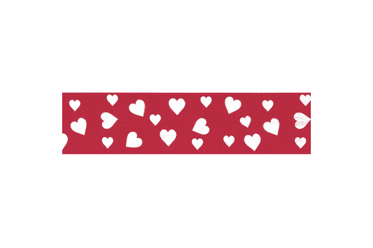 25mm Confetti Hearts Ribbon, Red & White