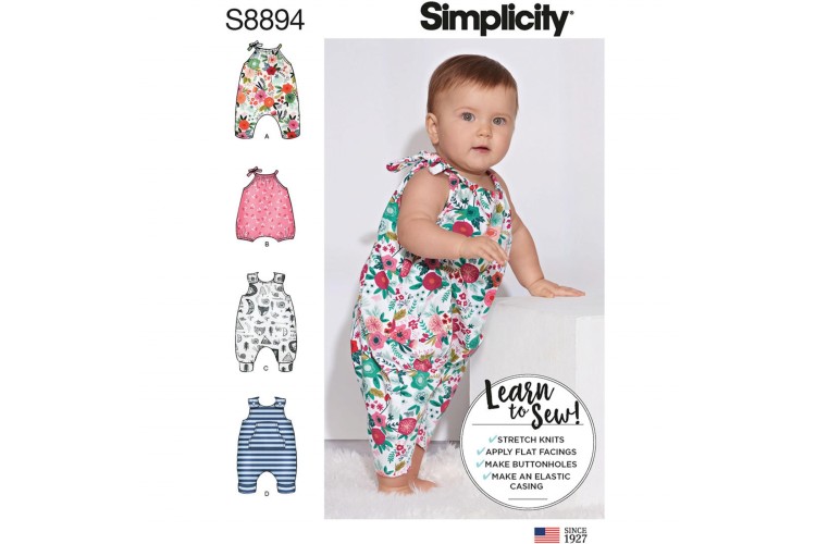 8894 Babies' Romper suits designed for stretch knits