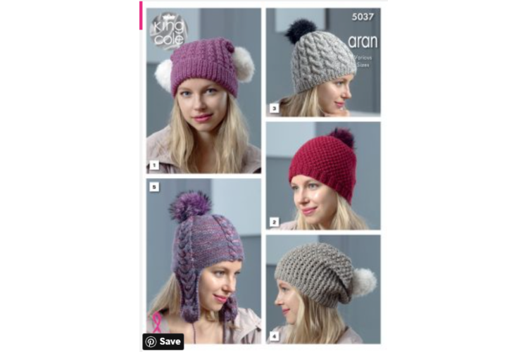 Aran Hats Knitted in Merino Blend Aran or Fashion Aran Combo 5037