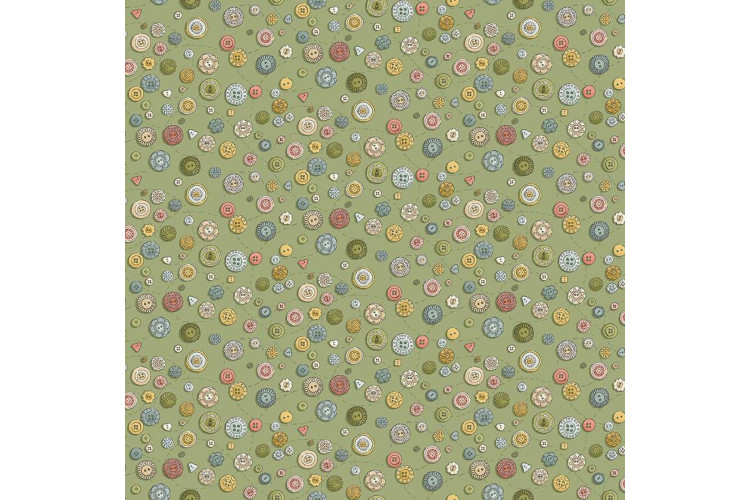 Atelier by Makower UK - Buttons in Green 112cm Wide 100% Cotton