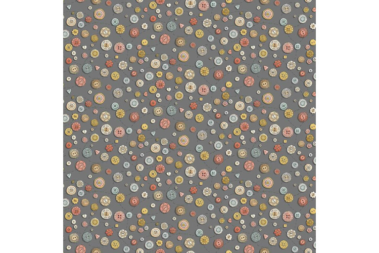 Atelier by Makower UK - Buttons in Grey 112cm Wide 100% Cotton