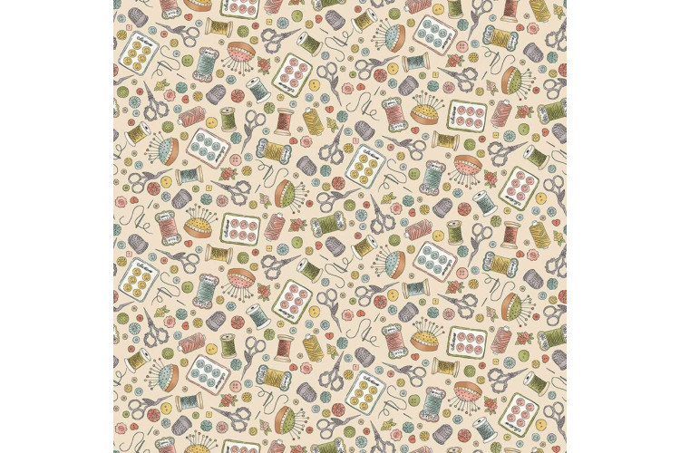 Atelier by Makower UK - Notions in Cream 112cm Wide 100% Cotton