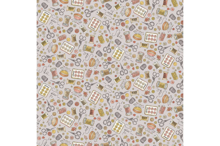 Atelier by Makower UK - Notions in Grey 112cm Wide 100% Cotton