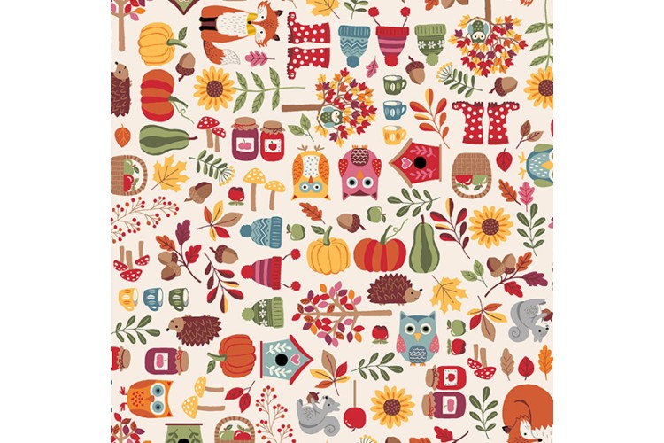 Autumn Days by Makower UK - Icons Scatter White 112cm Wide 100% Cotton 