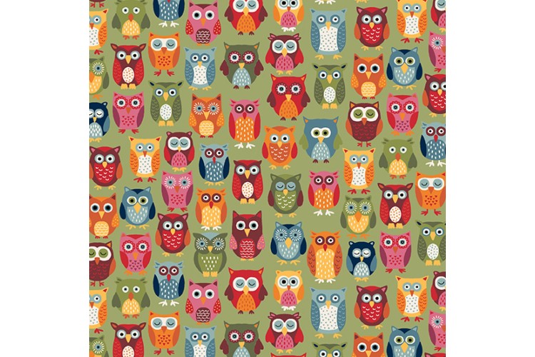 Autumn Days by Makower UK - Owls Green 112cm Wide 100% Cotton 