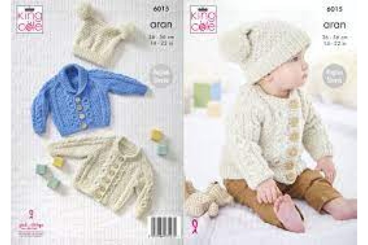 Baby Cardigans and Sweater: Knitted in King Cole Wool Comfort Aran - 6016