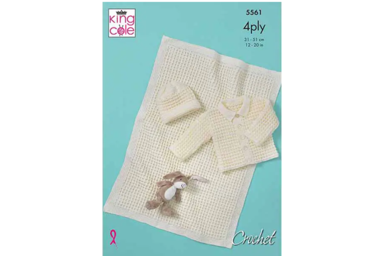 Baby Jacket, Hat & Blanket Knitted in King Cole Big Value Baby 4Ply - 5561