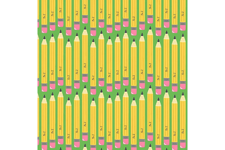 Back To School by Seek to Spring, No 2 Pencil Kelly- 100% Cotton 112cm Wide