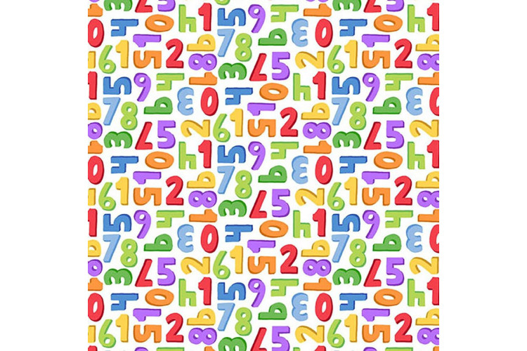 Back To School by Seek to Spring, Numbers White- 100% Cotton 112cm Wide