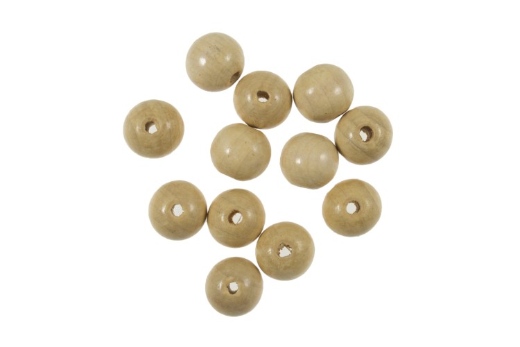 Beads: Beech Wood: 15mm: Pack of 12