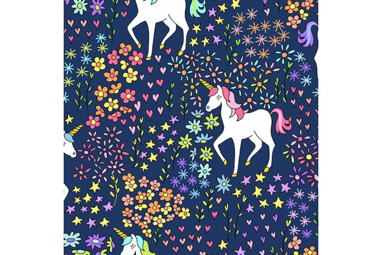 Believe Unicorns on Navy 112cm Wide 100% Cotton