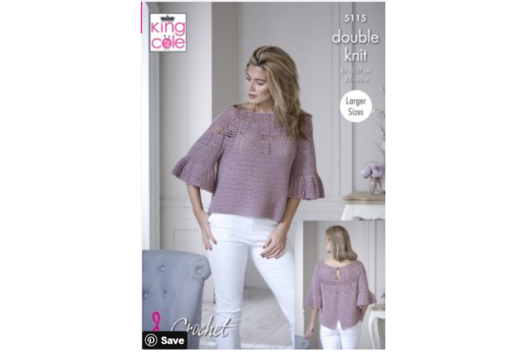 Bell Sleeve & Short Sleeve Tops Crocheted in Finesse Cotton Silk - 5115