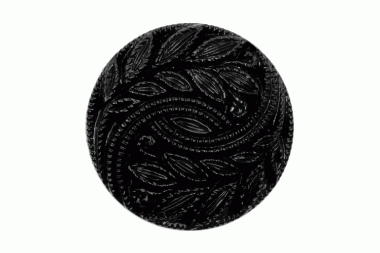Black Resin, 15mm Embossed Leaf Shank Button