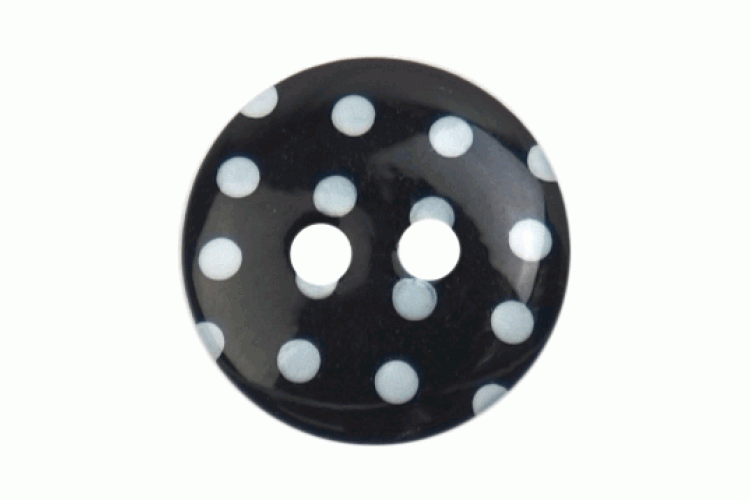 Black Resin, 15mm White Spot 2 Hole Button