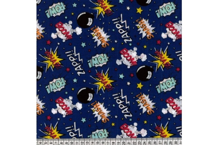 Boom Pow Wow Blue 112cm Wide 80% Polyester, 20% Cotton