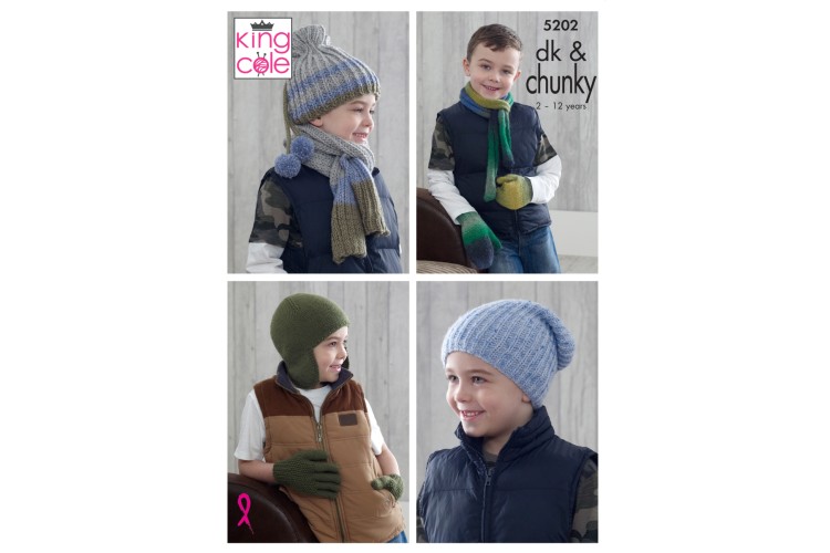 Boys’ Hats, Scarves, Gloves, Mittens Knitted in Magnum Chunky and DK - 5202