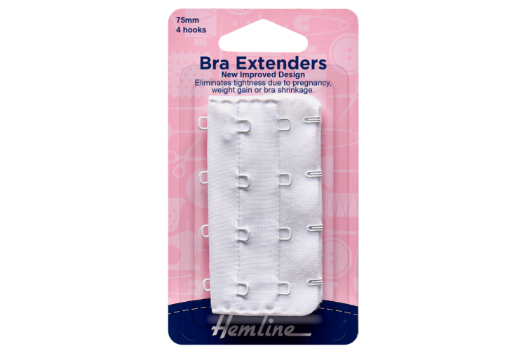 Bra Back Extenders, 75mm, White, 4 rows and 4 hooks