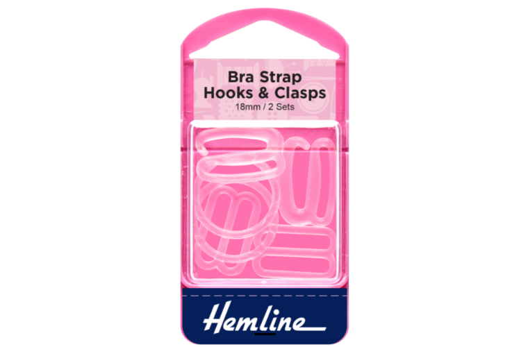 Bra Strap, Hook & Clasp, Sew-on, Clear (Plastic) 18mm, Pack of 2