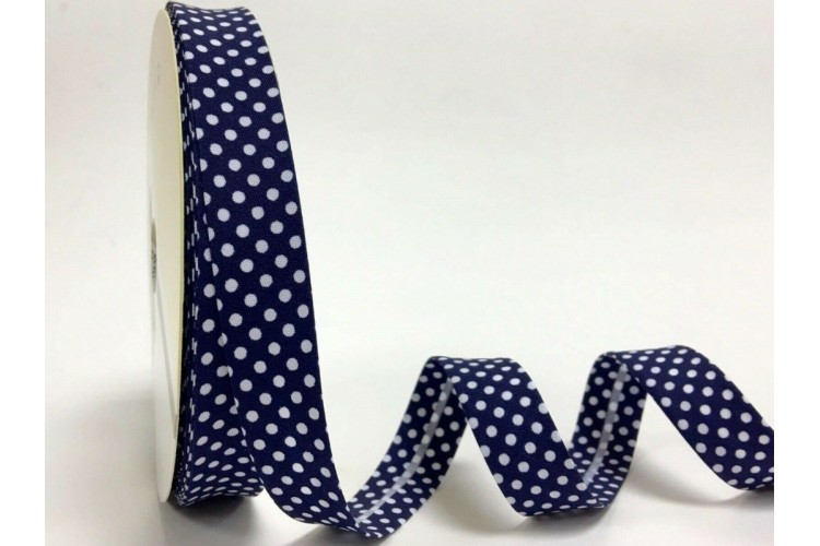 Byetsa Bias Binding, Polycotton, Polka Dots, 18mm, Navy