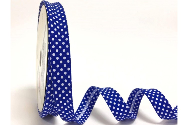 Byetsa Bias Binding, Polycotton, Polka Dots, 18mm, Royal Blue