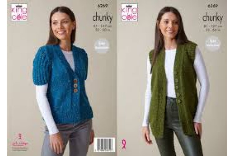 Capped sleeved Cardigan & Waitcoat Knitted in King Cole Chunky Tweed 6269