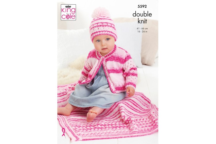 Cardigan, Hat & Blanket Knitted in King Cole Stripe DK 5592