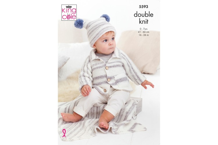 Cardigan, Hat & Blanket Knitted in King Cole Stripe DK 5593
