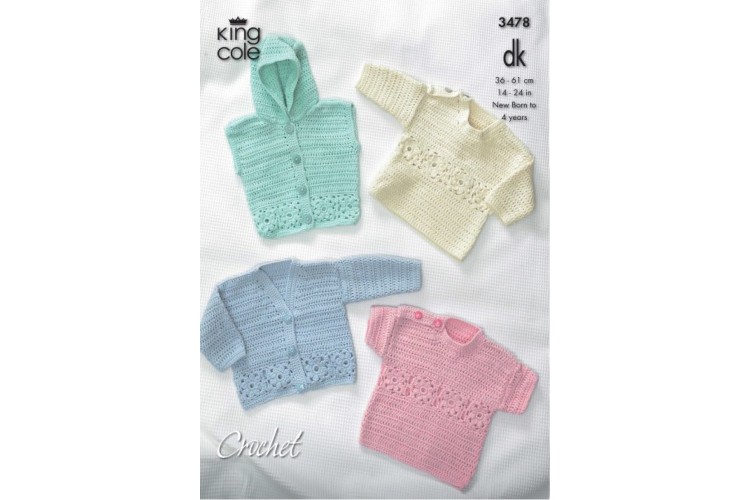 Cardigan, Hooded Gilet, Long and Short Sleeved Sweaters Crocheted in Bamboo Cotton DK - 3478