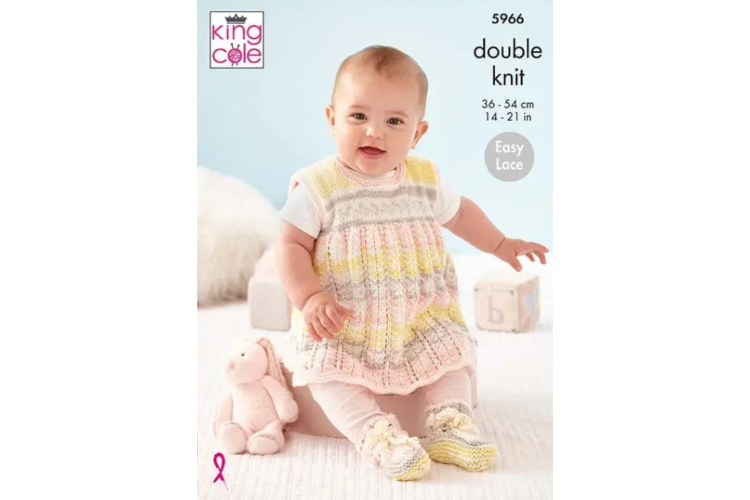 Cardigan, Pinafore Dress, Hat & Bootees Knitted in Cherish DK - 5966