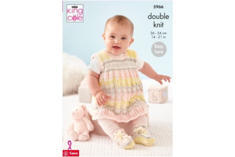 Cardigan, Pinafore Dress, Hat and Bootees: Knitted in King Cole Cherish DK - 5966