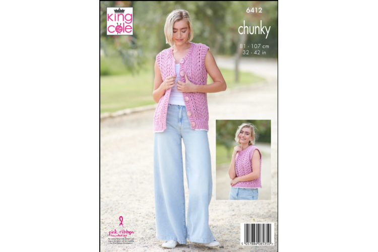 Cardigan, Waistcoat and Tank Top: Knitted in King Cole Dalesway Chunky - 6412
