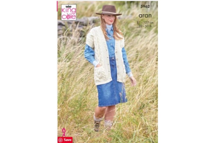 Cardigan and Waistcoat: Knitted in King Cole Wool Aran -5962