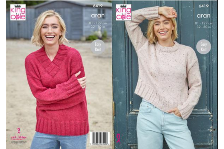 Sweaters: Knitted in King Cole Homespun Aran - 6419
