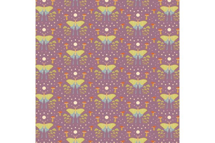 Celestial Gardens by Alexandra Bordallo - Moonlit Moths – Plum 112cm Wide 100% Cotton