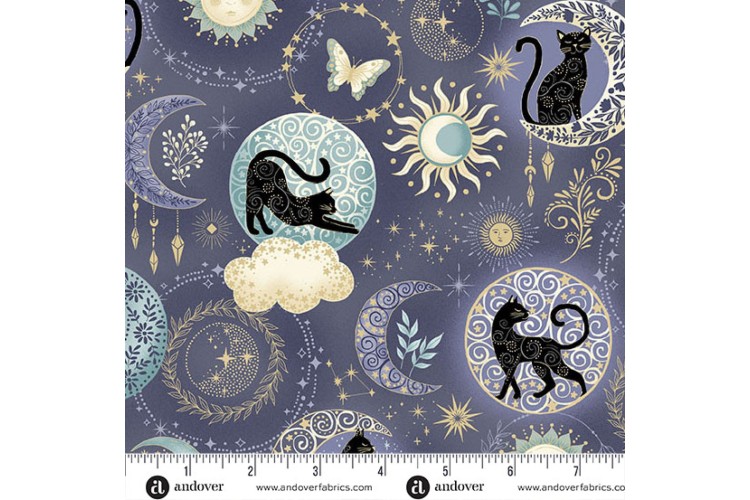 Charmed by Makower UK Twilight Blue 100% Cotton 112cm