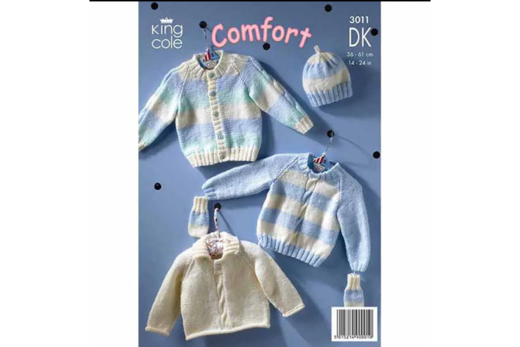 Children’s Cardigan, Sweater, Hat and Mittens Knitted in King Cole Comfort DK - 3011