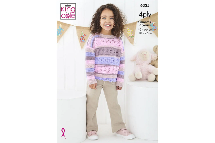 Children’s Sweater & Cardigan Knitted in King Cole Cherished 4ply- 6325
