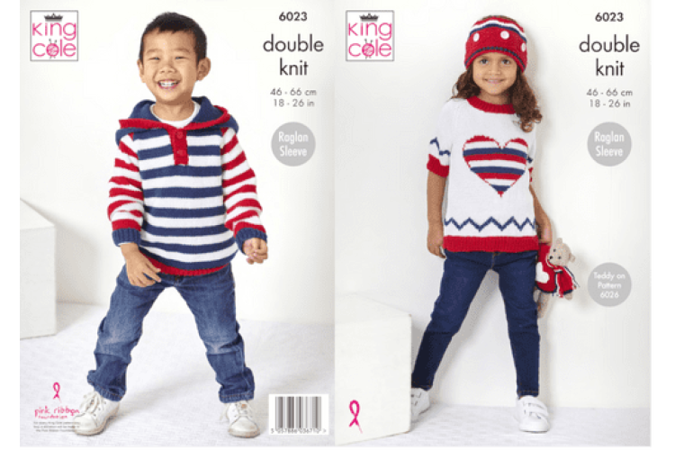 Children's Sweater, Hoodie and Crown in King Cole Cottonsoft DK - 6023