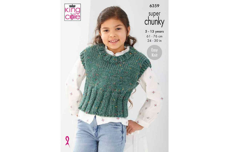 Childs Overtop & Vest knitted in King Cole Big Value Chunky Tweed - 6359