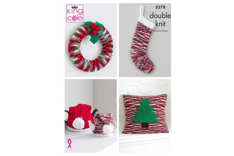 Christma Wresth, Cushion, Tea Cosy and Christmas Stockings Knitted with Various King Cole DK - 5378